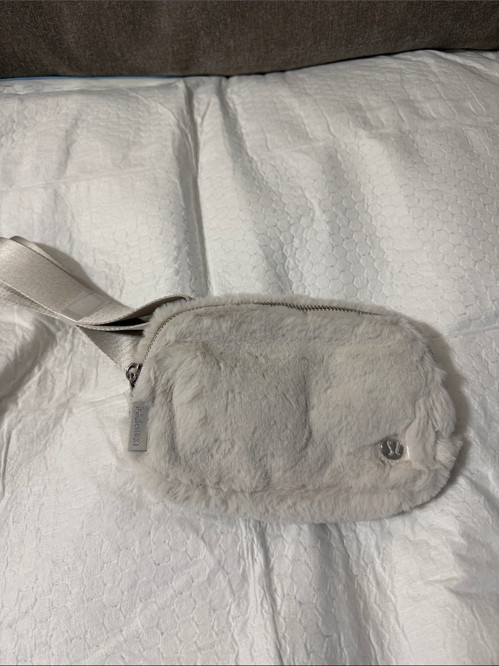 lululemon athletica white Faux Fur Crossbody Belt Bag